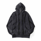 Vintage Black Polyester Washed Zip-Up Jacket