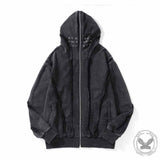 Vintage Black Polyester Washed Zip-Up Jacket