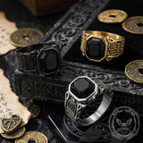 Vintage Black Gem Crown Pattern Stainless Steel Ring | Gthic.com