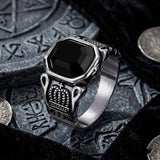 Vintage Black Gem Crown Pattern Stainless Steel Ring | Gthic.com