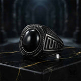Vintage Black Gemstone Stainless Steel Versatile Ring | Gthic.com