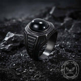 Vintage Black Gemstone Stainless Steel Versatile Ring