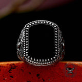 Vintage Black Onyx Eagle Stainless Steel Ring 02 | Gthic.com