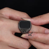 Vintage Black Onyx Eagle Stainless Steel Ring