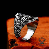 Vintage Black Onyx Eagle Stainless Steel Ring 03 | Gthic.com