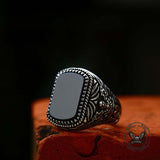 Vintage Black Onyx Eagle Stainless Steel Ring