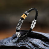 Vintage Braided Leather Stainless Steel Magnetic Bracelet | Gthic.com