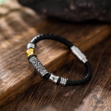 Vintage Braided Leather Stainless Steel Magnetic Bracelet | Gthic.com