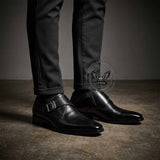 Vintage British Square Toe Monk Strap Leather Shoes | Gthic.com