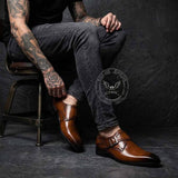 Vintage British Square Toe Monk Strap Leather Shoes | Gthic.com