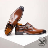 Vintage British Square Toe Monk Strap Leather Shoes