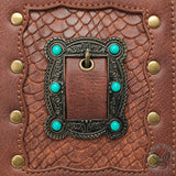 Vintage Brown Turquoise Inlaid Leather Bag