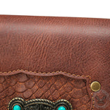 Vintage Brown Turquoise Inlaid Leather Bag