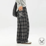Vintage Brushed Check Loose Straight Pants 01 | Gthic.com