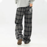 Vintage Brushed Check Loose Straight Pants 02 | Gthic.com