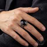 Vintage Chain Black Gemstone Stainless Steel Ring | Gthic.com