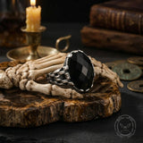 Vintage Chain Black Gemstone Stainless Steel Ring