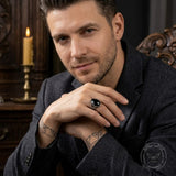 Vintage Chain Black Gemstone Stainless Steel Ring | Gthic.com