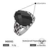 Vintage Chain Black Gemstone Stainless Steel Ring