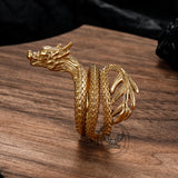 Vintage Coiled Chinese Dragon Stainless Steel Ring
