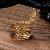 Vintage Coiled Chinese Dragon Stainless Steel Ring