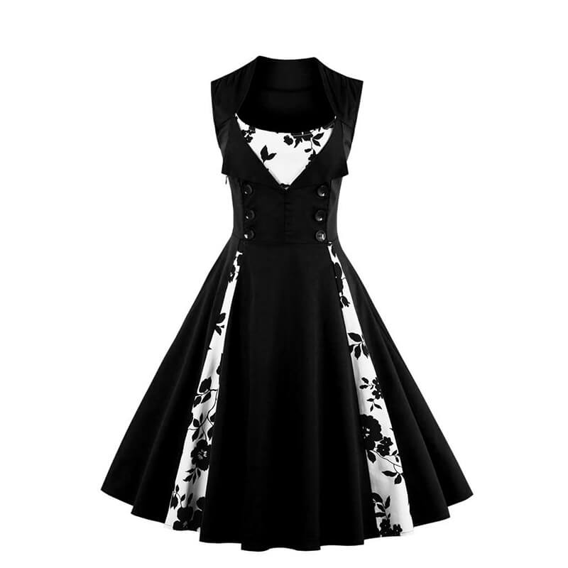 Vintage Color Block Floral Cocktail Party Swing Dress, Red / S (Bust 88 cm) Vintage Color Block Floral Cocktail Party Swing Dress, Red / S (Bust 88 cm)