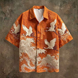 Vintage Crane Linen Short Sleeve Hawaiian Shirt | Gthic.com