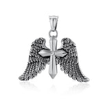 Vintage Cross Angle Wings Stainless Steel Pendant | Gthic.com