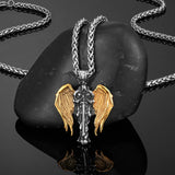 Vintage Cross Archangel Wing Amulet Stainless Steel Pendant | Gthic.com