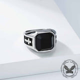 Vintage Cross Black Gemstone Stainless Steel Ring