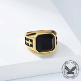 Vintage Cross Black Gemstone Stainless Steel Ring