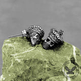 Vintage Cross Crown Skull Stainless Steel Stud Earrings | Gthic.com