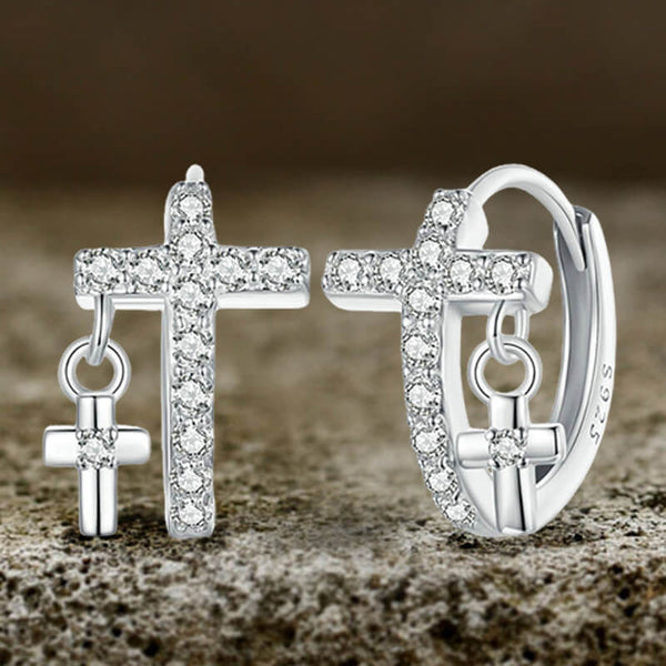 Vintage Cross Inlaid Zircon Sterling Silver Earrings | Gthic.com