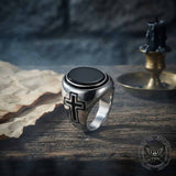 Vintage Cross Pattern Oval Gem Stainless Steel Ring