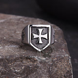 Vintage Cross Pattern Stainless Steel Shield Ring