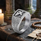 Vintage Cross Prayer Letter Stainless Steel Signet Ring | Gthic.com