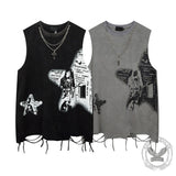 Vintage Cross Rock Star Sleeveless Print Vest | Gthic.com