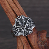 Vintage Double Axe Celtic Knot Stainless Steel Viking Ring | Gthic.com