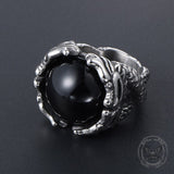 Vintage Double Dragon Playing with Gemstone Stainless Steel Ring