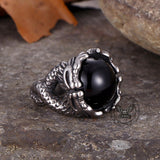 Vintage Double Dragon Playing with Gemstone Stainless Steel Ring