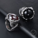 Vintage Double Dragon Playing with Gemstone Stainless Steel Ring
