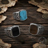 Vintage Engraved Pattern Gem Stainless Steel Ring | Gthic.com