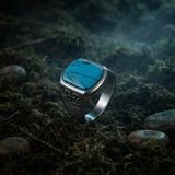 Vintage Engraved Pattern Gem Stainless Steel Ring