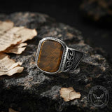 Vintage Engraved Pattern Gem Stainless Steel Ring