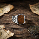 Vintage Engraved Pattern Gem Stainless Steel Ring