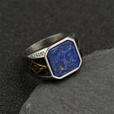 Vintage Frosted Lapis Lazuli Masonic Stainless Steel Ring
