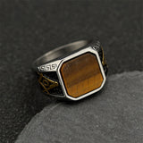 Vintage Frosted Lapis Lazuli Masonic Stainless Steel Ring