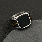 Vintage Frosted Lapis Lazuli Masonic Stainless Steel Ring