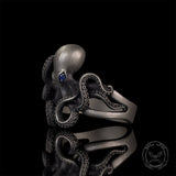 Vintage Gem Eye Octopus Tentacle Sterling Silver Marine Ring | Gthic.com