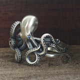 Vintage Gem Eye Octopus Tentacle Sterling Silver Marine Ring | Gthic.com